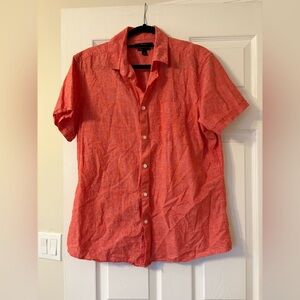 Marc Anthony Luxury Slim Fit Men’s Linen Button Down Short Sleeve - Coral